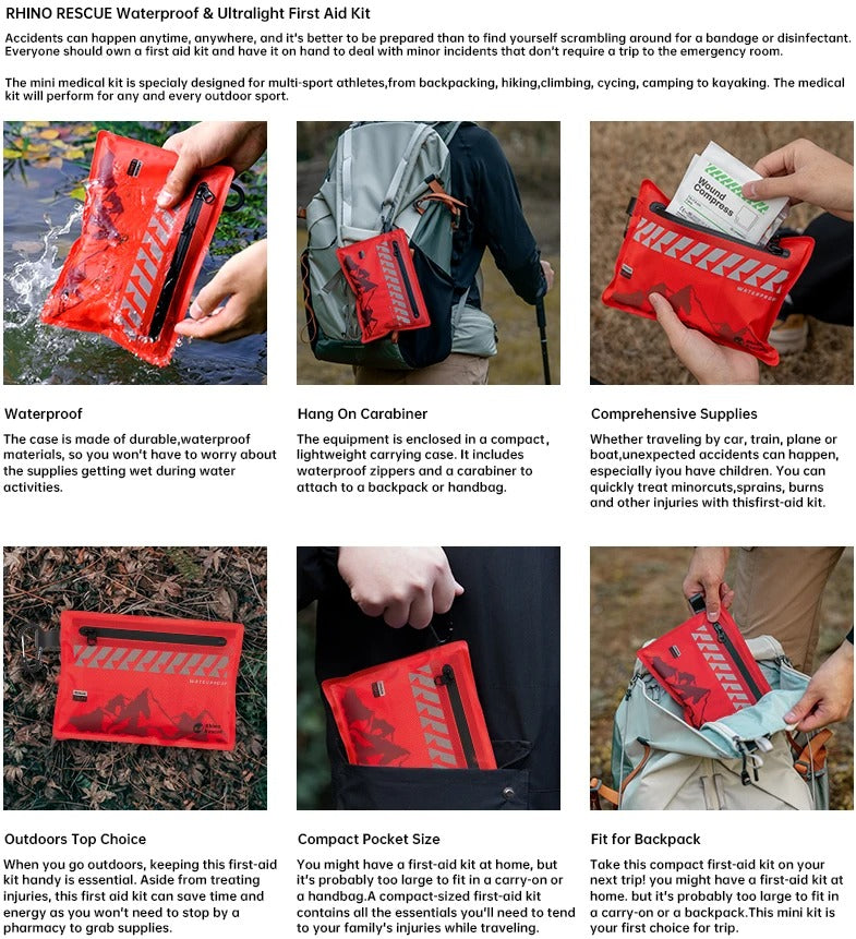 RHINO RESCUE – Compact first aid kit – Waterproof, ultralight & versatile for outdoor, travel, car & everyday use