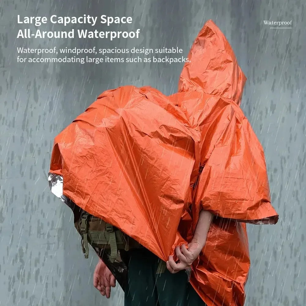 Emergency Rain Poncho – Waterproof Survival Rainwear with Thermal Insulation for Outdoor & Camping Use
