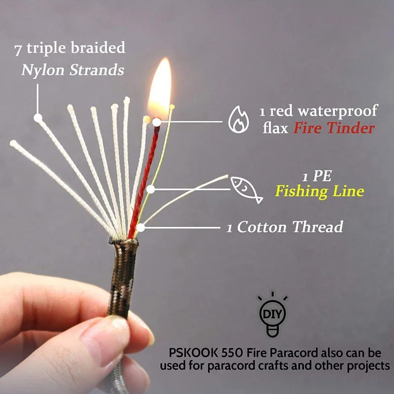 Noble Eagle 7.5m 10-Core Survival Paracord – Multi-Function Tactical Rope with Fishing Line, Fire Cord & Emergency Tinder