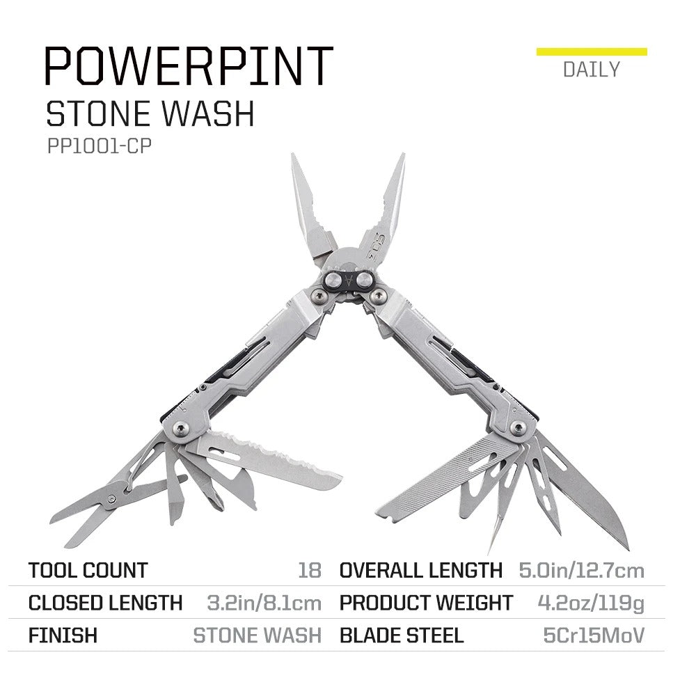 SOG PowerPint Mini – 18-in-1 Compact Multi-Tool for Outdoor & Everyday Carry