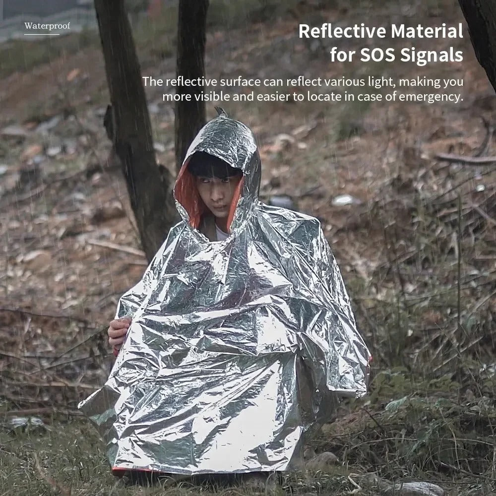 Emergency Rain Poncho – Waterproof Survival Rainwear with Thermal Insulation for Outdoor & Camping Use