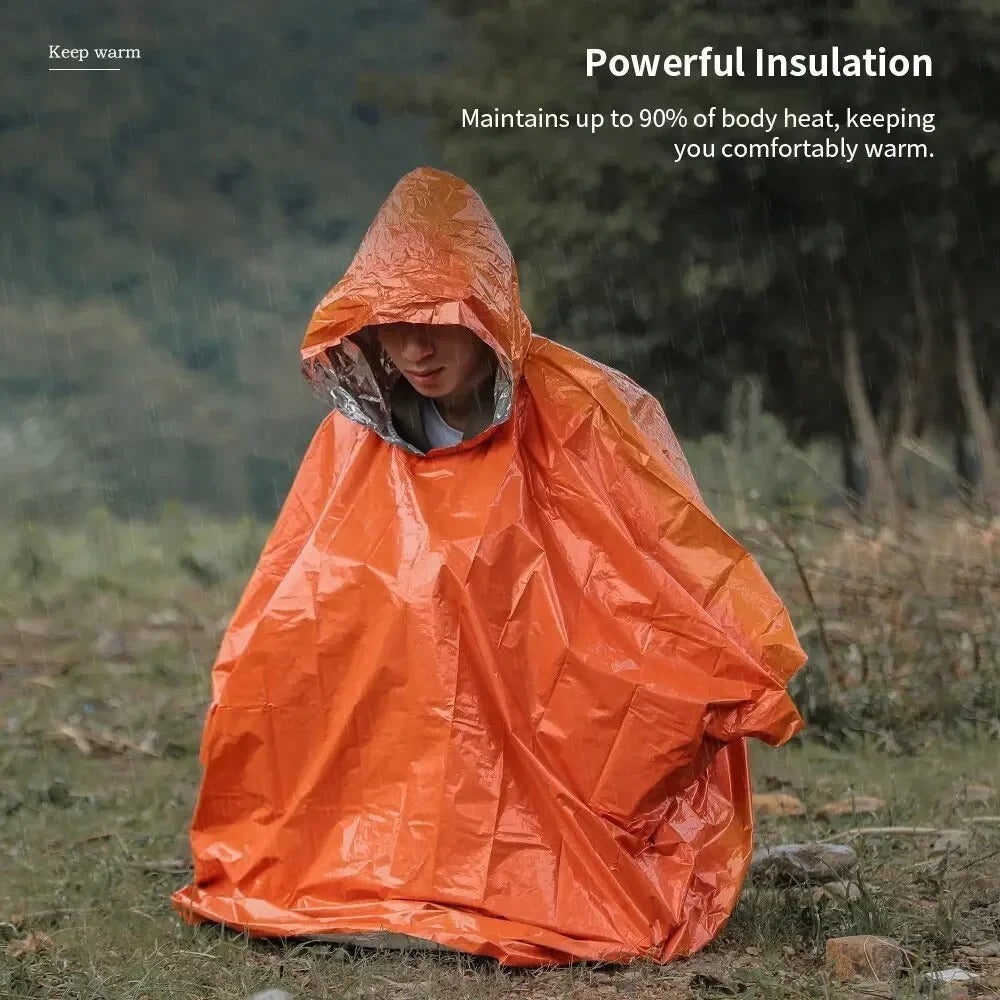Emergency Rain Poncho – Waterproof Survival Rainwear with Thermal Insulation for Outdoor & Camping Use