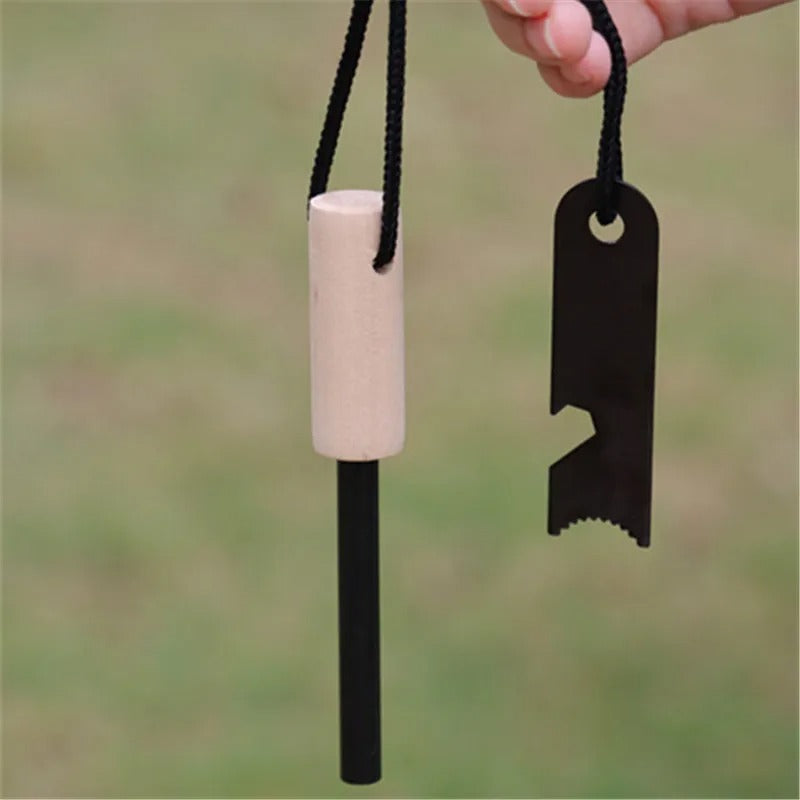 Magnesium Fire Starter with Wood Handle – Ferro Rod for Bushcraft, Survival & Outdoor Use
