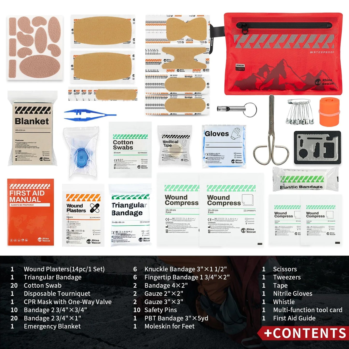 RHINO RESCUE – Compact first aid kit – Waterproof, ultralight & versatile for outdoor, travel, car & everyday use