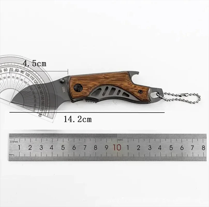 Mini Folding Pocket Knife – Stainless Steel, Wooden Handle