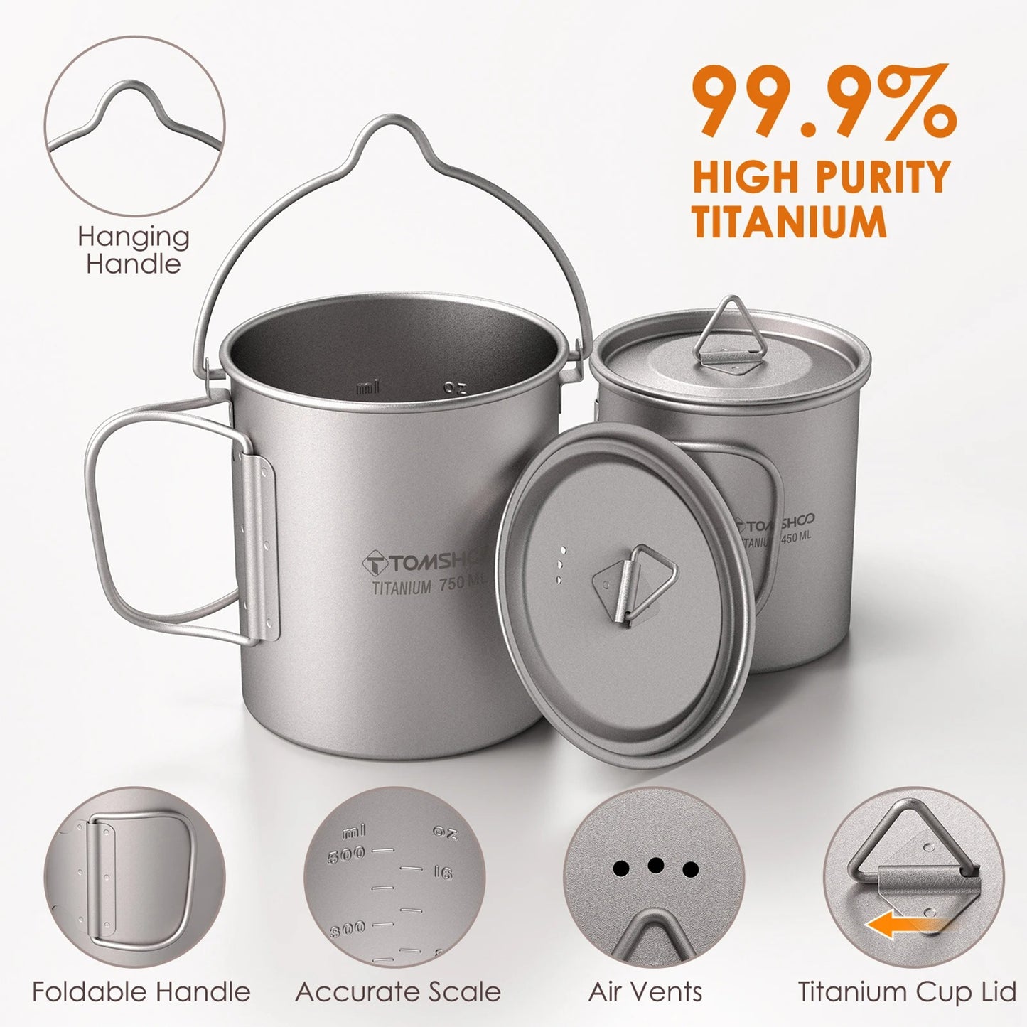 TOMSHOO 3-Piece Titanium Cookware Set