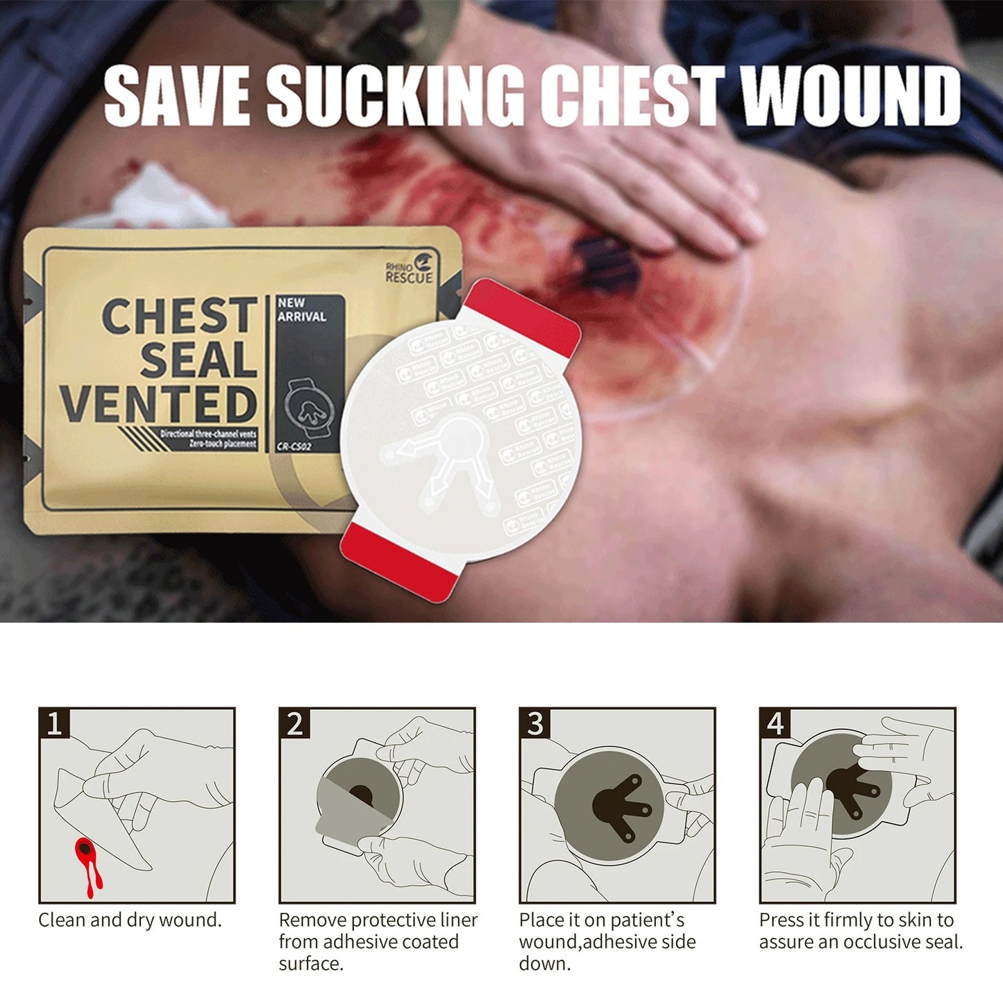 Rhino Rescue Chest Seals – 3-Vent or Non-Vent