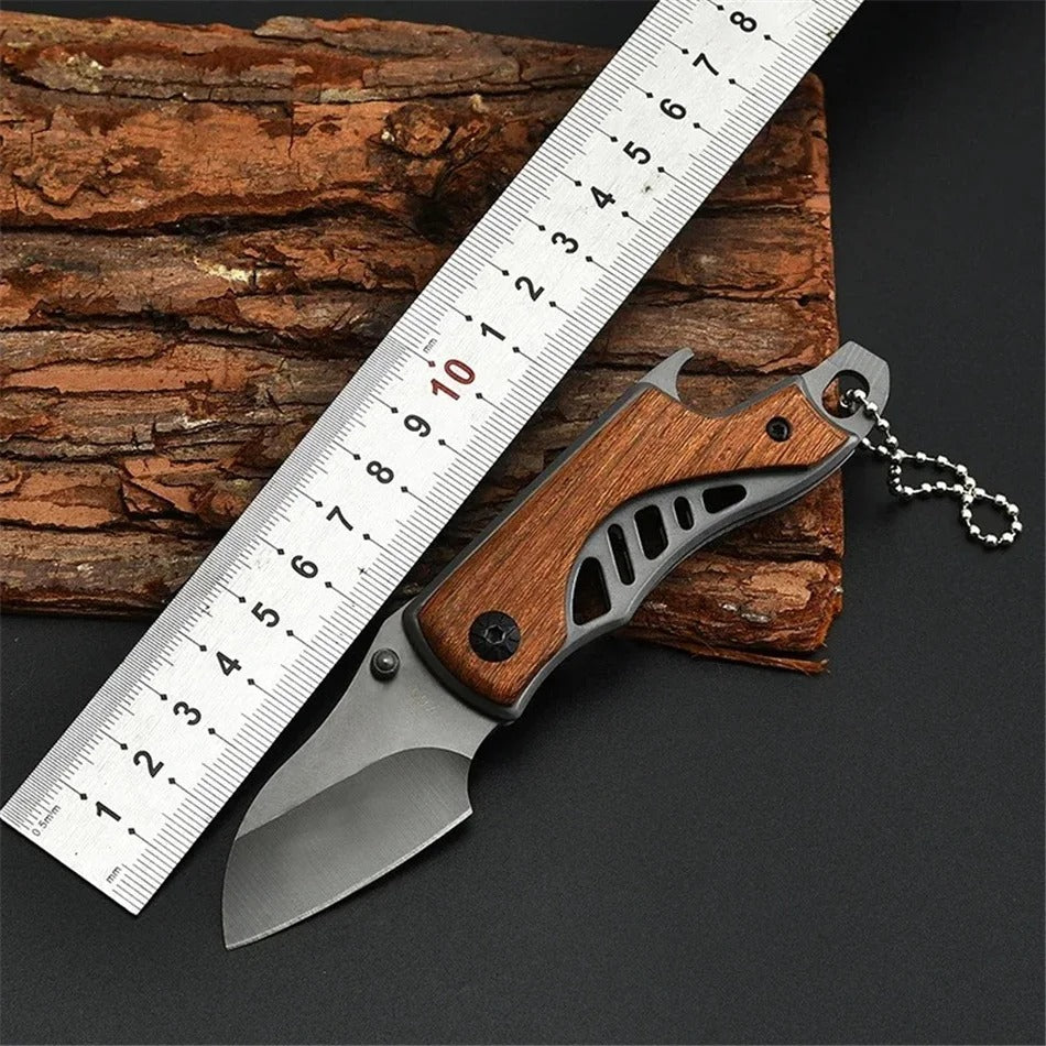 Mini Folding Pocket Knife – Stainless Steel, Wooden Handle