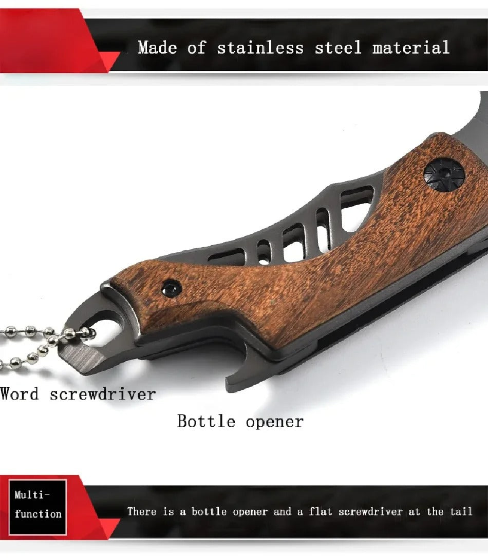 Mini Folding Pocket Knife – Stainless Steel, Wooden Handle