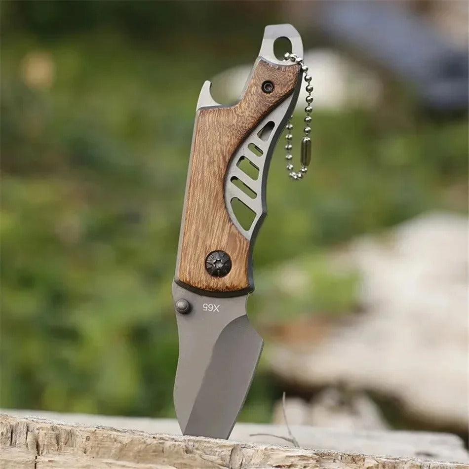 Mini Folding Pocket Knife – Stainless Steel, Wooden Handle