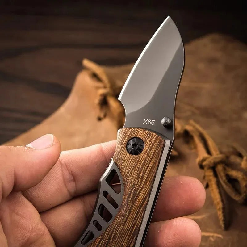Mini Folding Pocket Knife – Stainless Steel, Wooden Handle