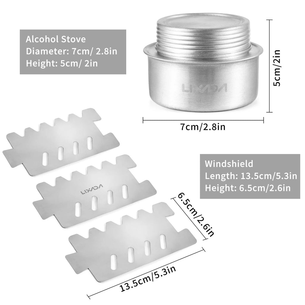 Complete Mini Alcohol Stove Kit – 100ml Ultralight Burner System with Windshield & Stand for Wilderness Cooking