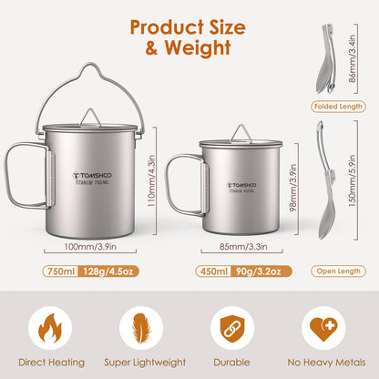 TOMSHOO 3-Piece Titanium Cookware Set