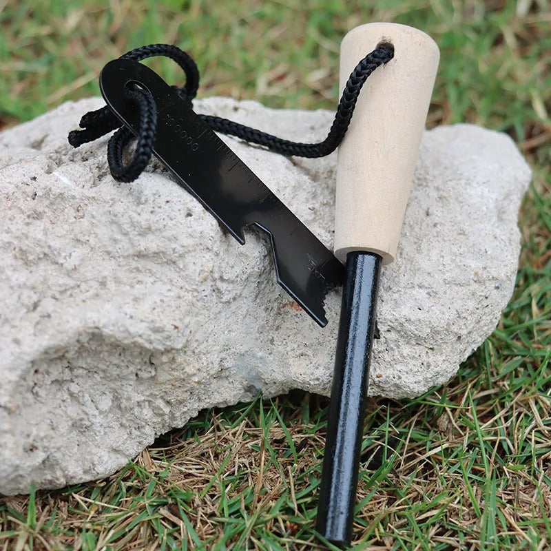 Magnesium Fire Starter with Wood Handle – Ferro Rod for Bushcraft, Survival & Outdoor Use