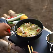 Foldable Camping Frying Pan – Lightweight Alumina Cookware for 2–3 People (15 cm / 18 cm / 20 cm)