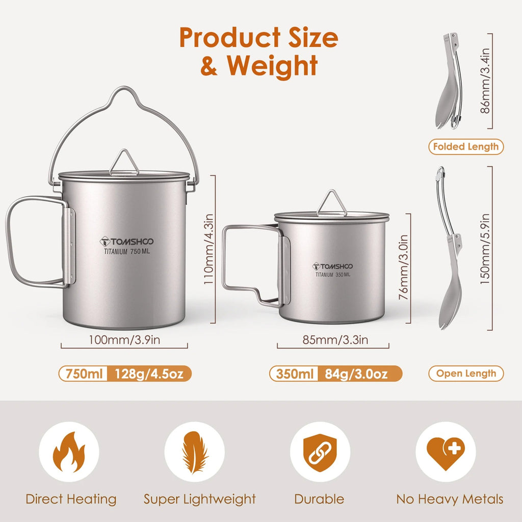 TOMSHOO 3-Piece Titanium Cookware Set