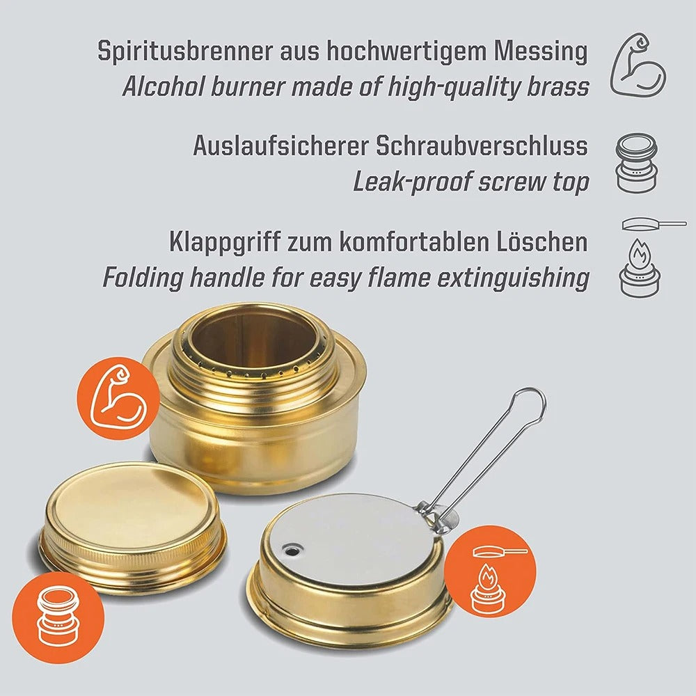 Professional Brass Alcohol Stove with Flame Control – Compact Spirit Burner for Camping, Bushcraft & Emergency Cooking
