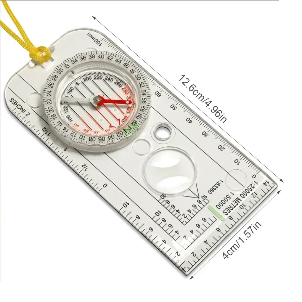 Compact Map Compass with Integrated Ruler – Clear Acrylic Navigation Tool